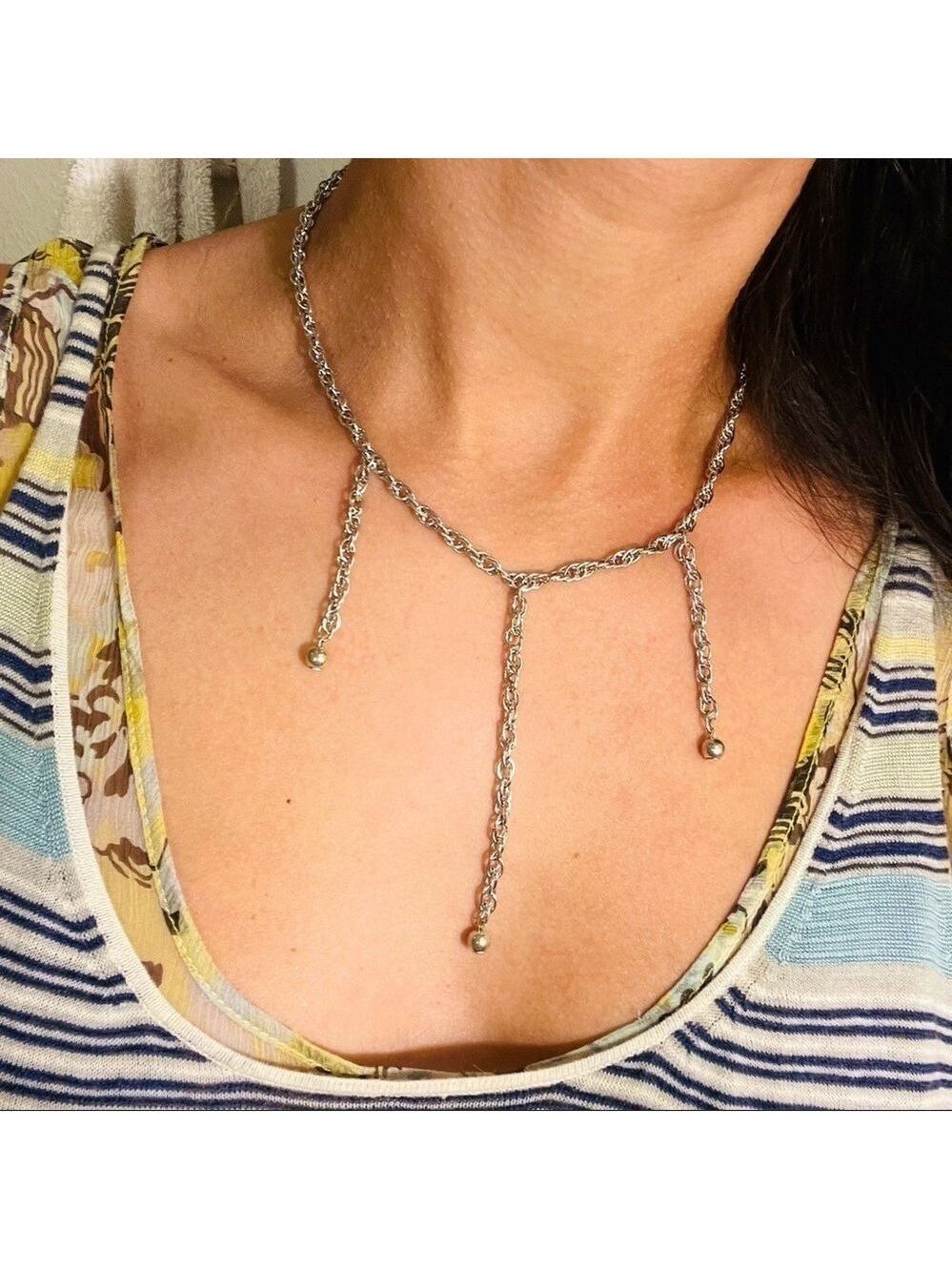 Sterling Silver Lariat Rope Chain Necklace